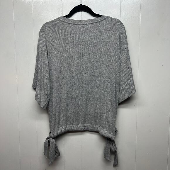 Gap Women's Gray Short Wide Sleeve Oversized Sweater Size Small Side Tie - Picture 6 of 11